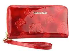 Dámska peňaženka Gregorio BT-119 z prírodnej kože červená s motýľmi veľká s ochranou RFID 